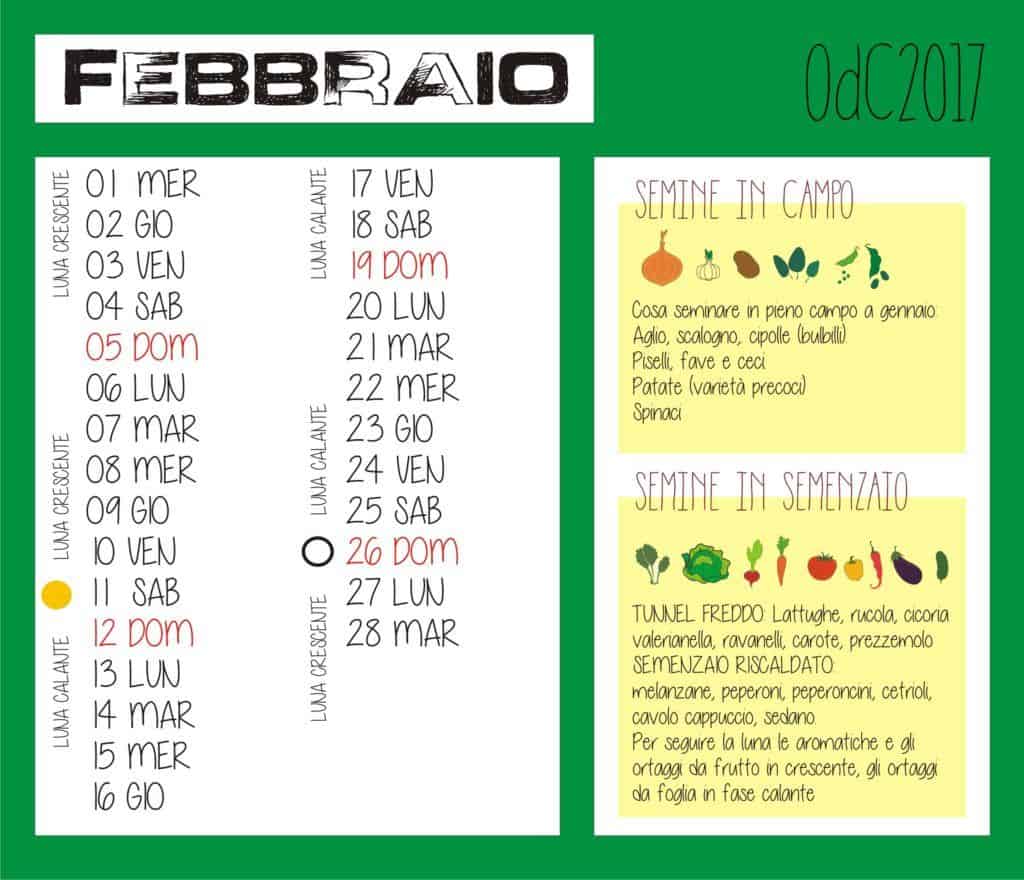 Calendario dell'orto di Febbraio 2017 luna, semine e lavori